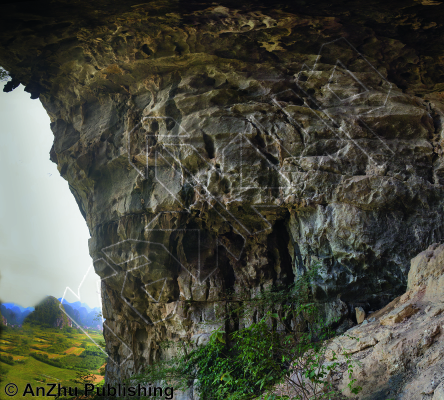photo of La Primera Vez    风景线, 5.10d ★★ at Insight Cave  穿岩 from China: Yangshuo Rock 阳朔攀岩路书