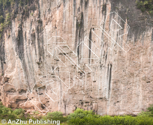 photo of Aiding and Abetting 两面双刀, 5.11d ★★★ at The Beach 耍废区 from China: Yangshuo Rock 阳朔攀岩路书