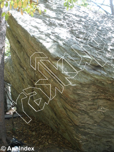 photo of Stigmata Boulder from Moore's Wall