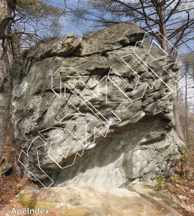 photo of Stigmata Left Exit, V9 ★ at Stigmata Boulder from Moore's Wall