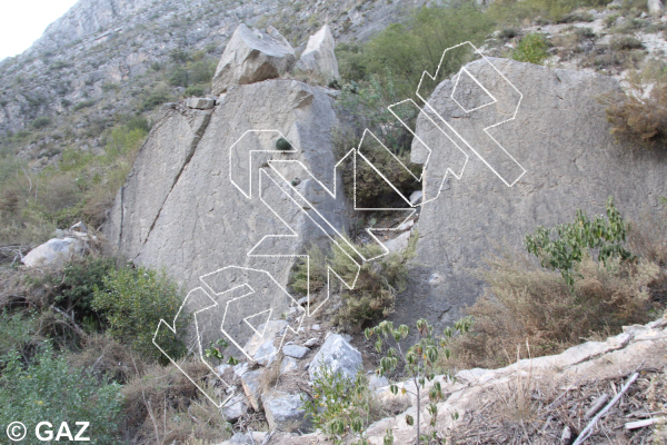 photo of Destrucción de MANos, V2 ★★ at Presa Boulders from Parque La Huasteca