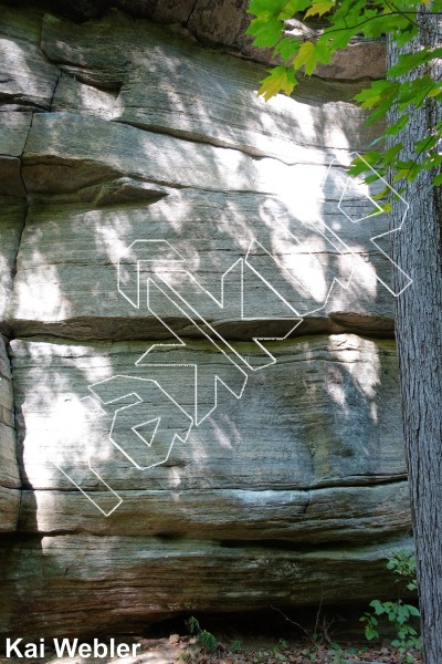 photo of Dunk It, Rat!, V9 ★★★ at Overhang Buttress from Rose Ledge 2.0