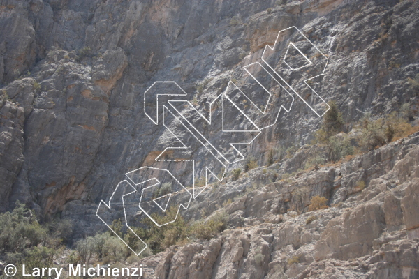 photo of  Tikka Zipa, 5.10b ★★★ at Wall of Shadows from Oman: Sharaf Al Alameyn Sport Climbing