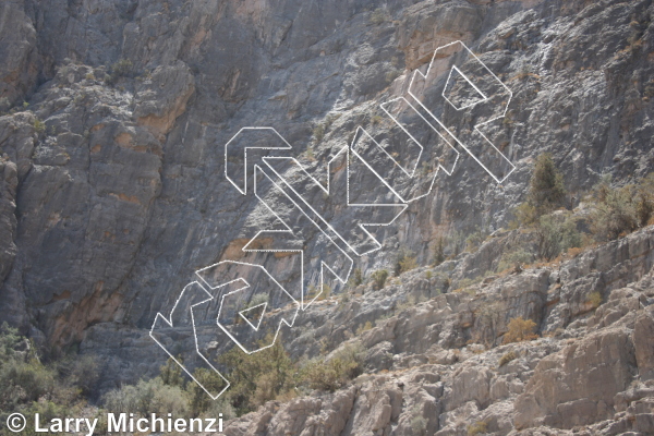 photo of Avec le Temps , 5.10b ★★ at Wall of Shadows from Oman: Sharaf Al Alameyn Sport Climbing