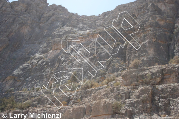 photo of Un Turc a Dunkerque left, 5.12d ★★★ at Wall of Shadows from Oman: Sharaf Al Alameyn Sport Climbing