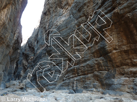 photo of Zaar Tourstra, 5.10d ★★★ at Gorge entrance from Oman: Sharaf Al Alameyn Sport Climbing