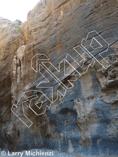 photo of Encens interdit, 5.11a ★★★★ at Gallery left side from Oman: Sharaf Al Alameyn Sport Climbing