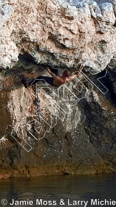 photo of Main Overhang, V6 ★★★ at The Hole from Oman: Deep-Water Soloing
