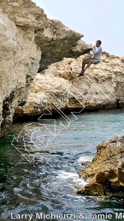 photo of Muscle-Up Boy, V5 ★ at Baby Roof from Oman: Deep-Water Soloing