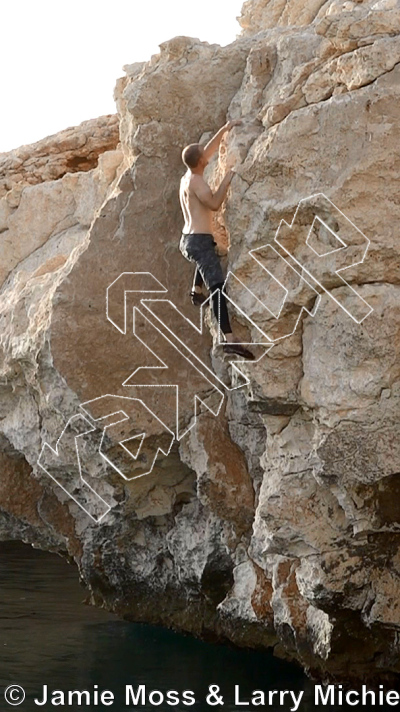 photo of Steep Crack, V3 ★★ at Overhanging Corners from Oman: Deep-Water Soloing