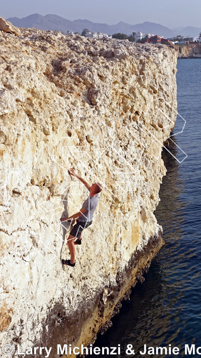 photo of Two Pockets Wall, V4 ★★★ at Steep Slab from Oman: Deep-Water Soloing