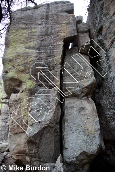 photo of The Squeeze, 5.11a ★ at Neanderthal Walls from Castlewood Canyon State Park