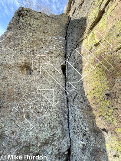 photo of Redaction Infraction, 5.9 ★★★★ at Porky’s Wall from Castlewood Canyon State Park