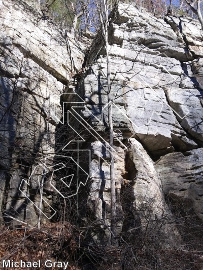 photo of Powderfinger, 5.9- ★★★★ at Dismantled Wall from Smoke Hole: Entrance Walls, Copperhead Cove, and Jake Hill