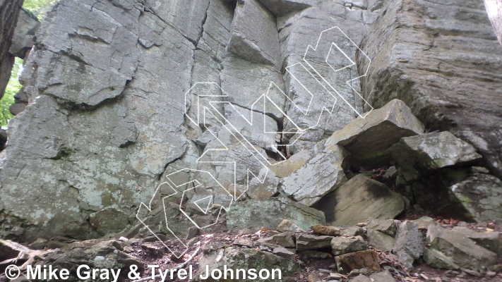 photo of Cartography Of Spirit, 5.13d ★★★ at Through The Looking Glass Area from Smoke Hole: Long Branch and Guide Walls