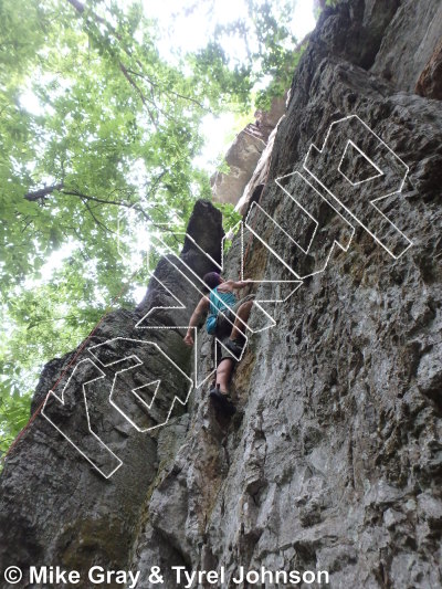 photo of Shattered Illusions, 5.10c ★★★★★ at Shattered Illusions Wall from Smoke Hole: Long Branch and Guide Walls