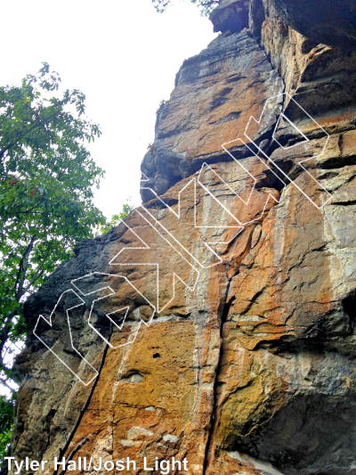 photo of Bring Me Something Peachy, 5.8+ ★★★★★ at RUN-DMC Cave and Buttress from Smoke Hole: Reed's Creek