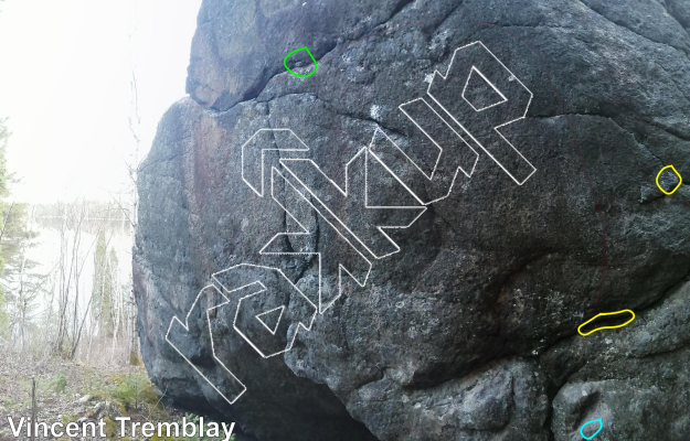 photo of Pebble coupant, V5/6 ★★★ at Forebay from Québec: Parois d'escalade du Saguenay