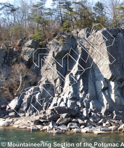 photo of Downclimb Downstream, 4th class  at Dihedrals from Great Falls of the Potomac