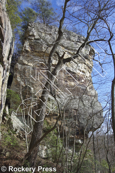 photo of Chestnutt's route, 5.12a  at Dog Boy Village Area from Foster Falls