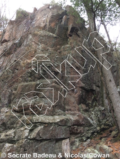 photo of Manny's Lament, 5.10d/11a ★ at Gully Area Right (Ice Age Wall) from Québec: Mont Rigaud