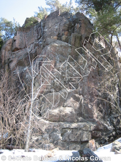 photo of No More Mr Nice Guy, 5.10 ★★ at Gully Area Right (Ice Age Wall) from Québec: Mont Rigaud