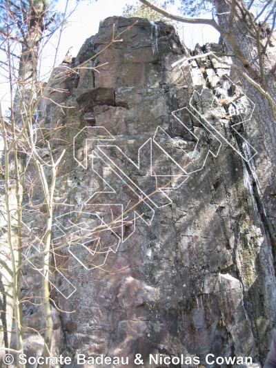 photo of Actual Porn Star, 5.11d/12a ★ at Gully Area Right (Ice Age Wall) from Québec: Mont Rigaud
