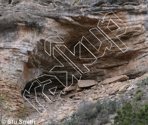 photo of Straight Into The Flame, 5.13d ★★★★ at Solstice Cave from Last Chance Canyon NM