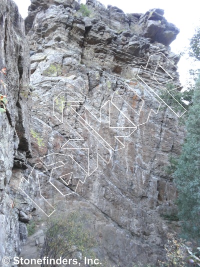 photo of Party Line, 5.10d  at Independence Wall from Clear Creek Canyon
