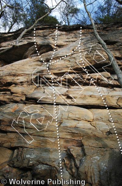 photo of G-String, 5.11a ★★★ at Sandstonia Left — Tattoo Wall from New River Rock Vol. 1