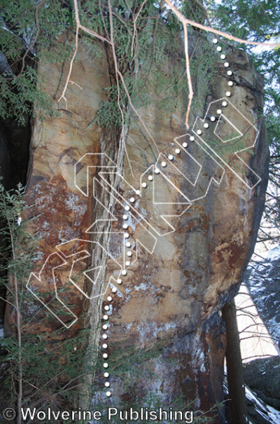 photo of Standing Up in the Big Tent, 5.12c ★★ at Fern Point Boulders from New River Rock Vol. 1