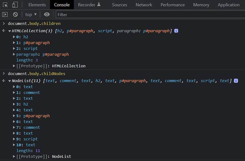 NodeList VS HTMLCollection in JavaScript