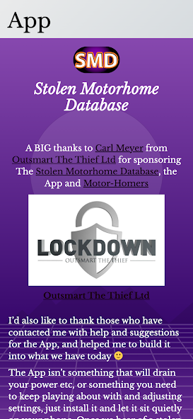Stolen Motorhome Database screenshot 1