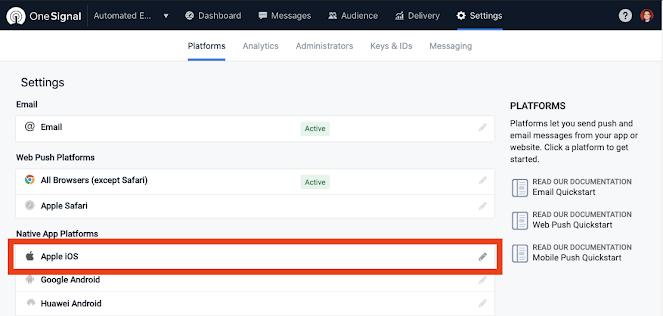 WebToNative One Signal Integration