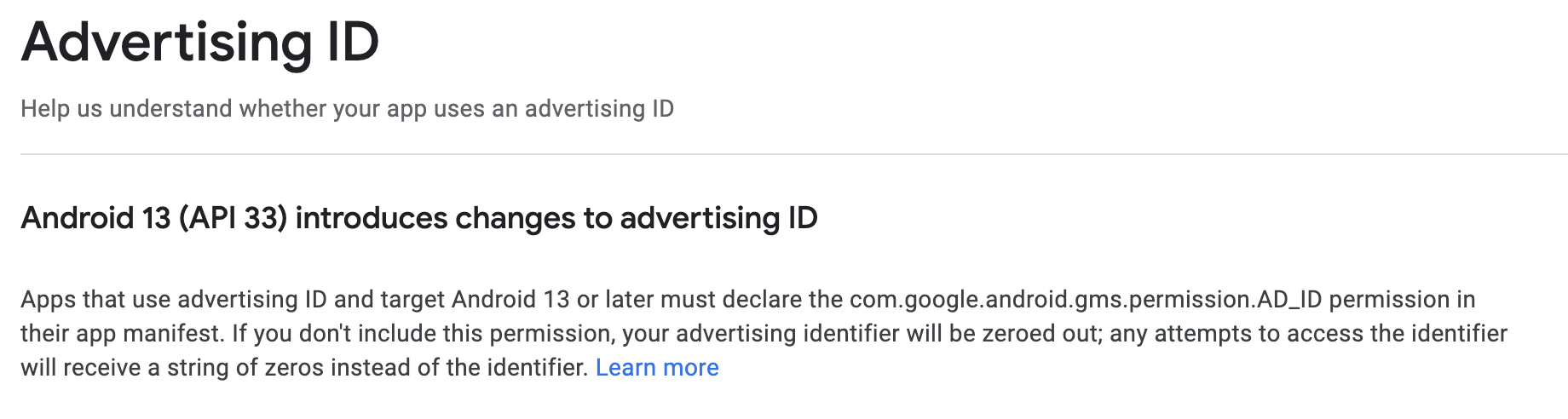 Advertising ID - Declaration for Android 13(API 33), when and how to submit it.