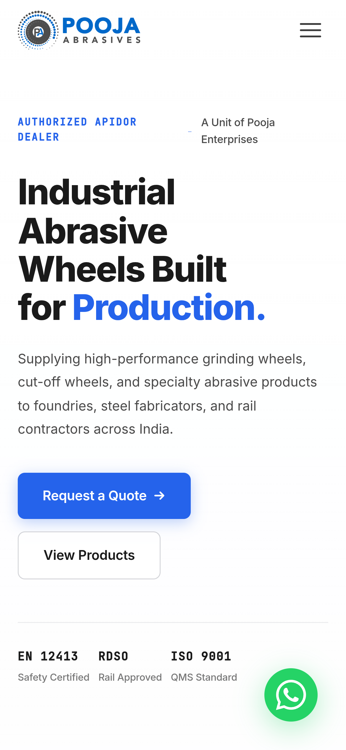 Pooja Abrasives - Full Mobile Page