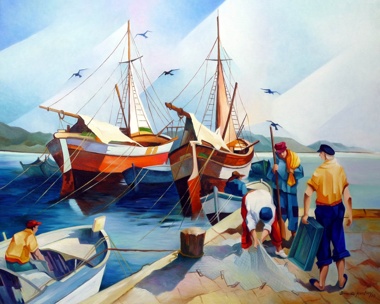BARCOS NO CAIS  - Damião Martins - Óleo sobre Tela (90 x 120)