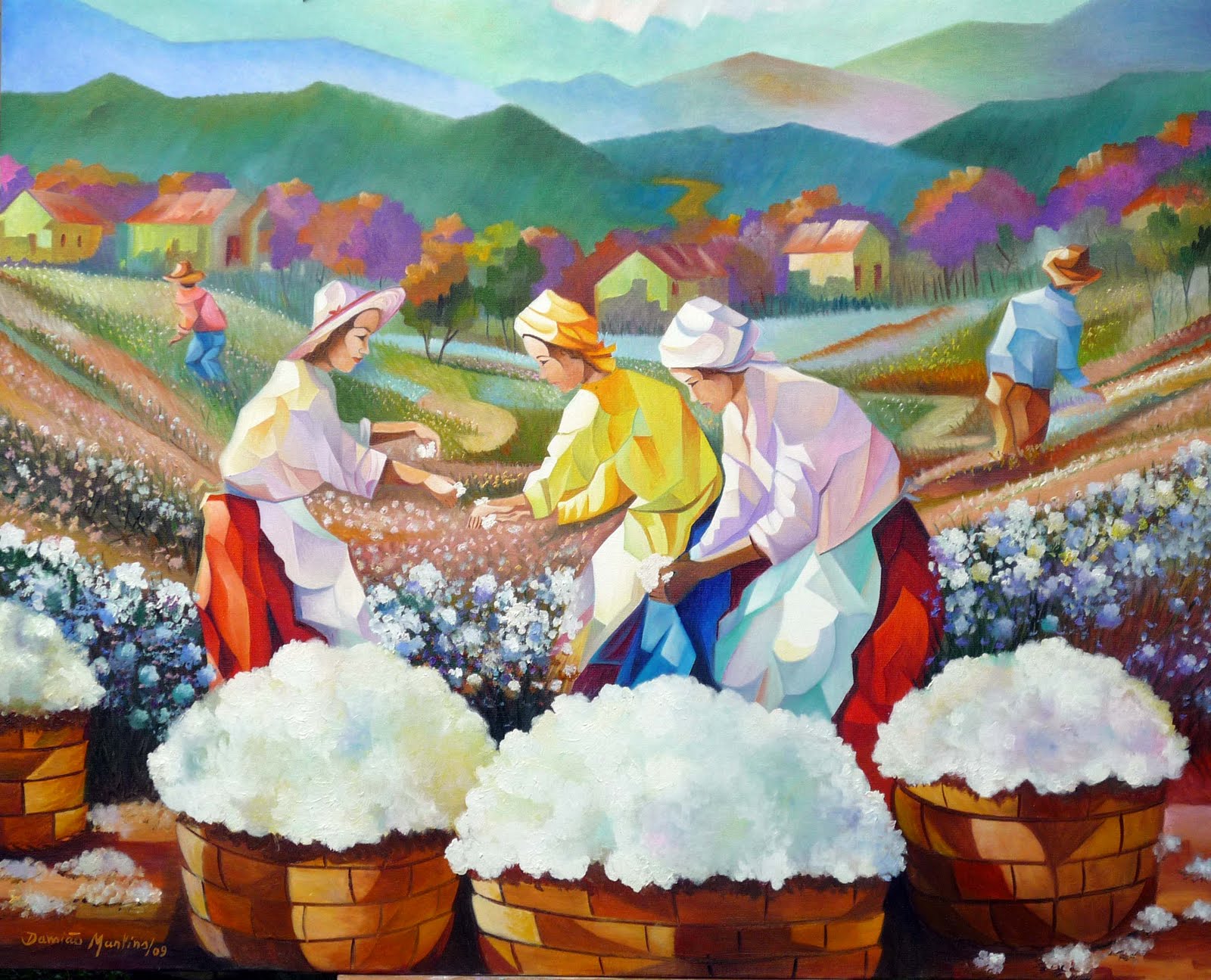 COLHEITA DE ALGODÃO 2  - Damião Martins - Óleo sobre Tela (80 x 110)