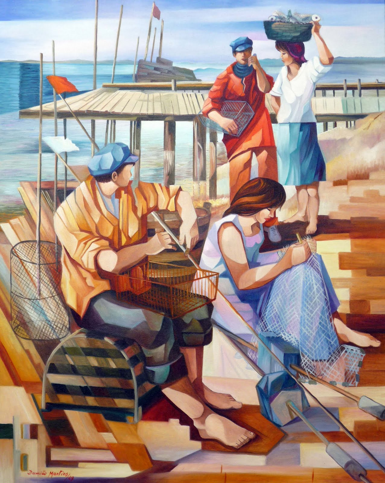 DESCANÇO DOS PESCADORES  - Damião Martins - Óleo sobre Tela (100 x 80)