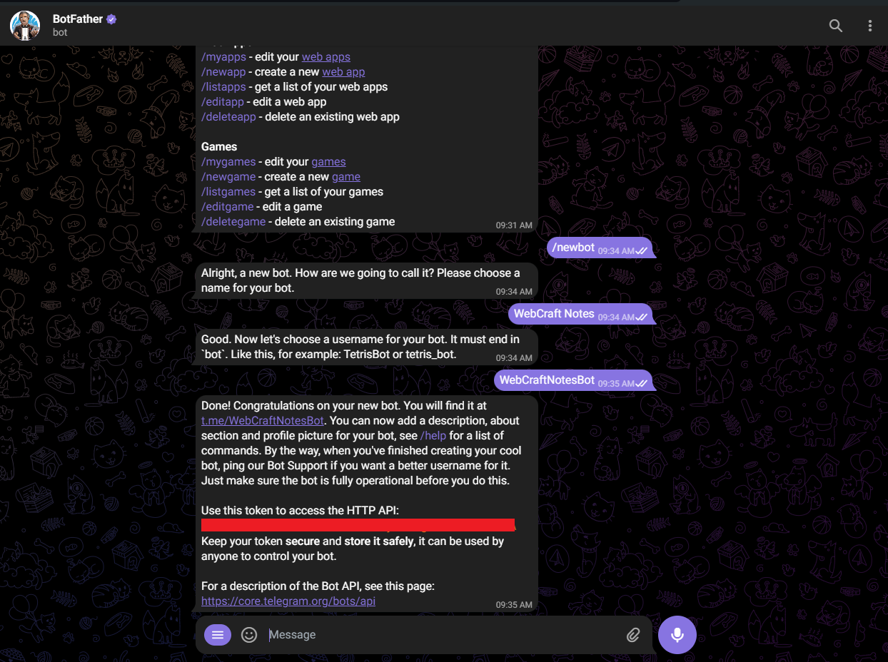 Telegram BotFather - create new telegram bot