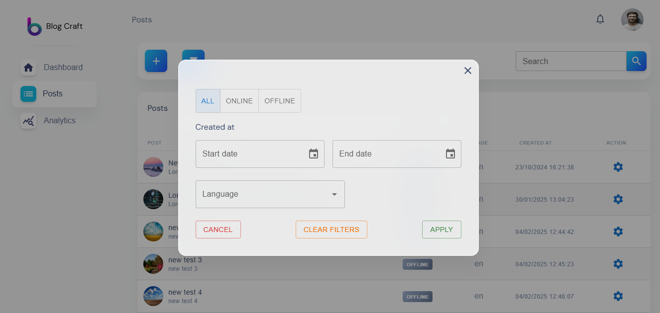 filters modal filters modal
