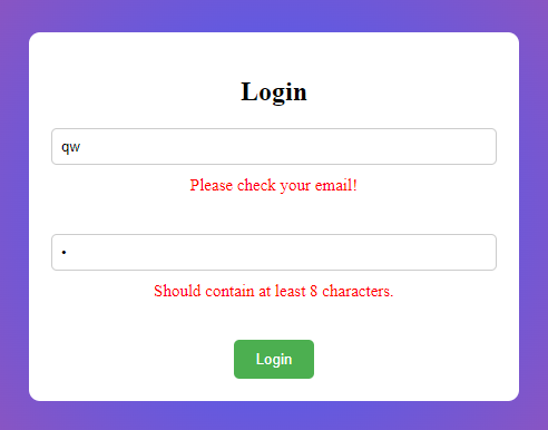 Final login page after validation