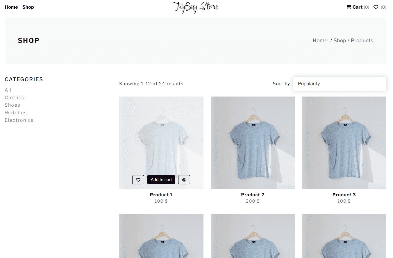 shop or products list page