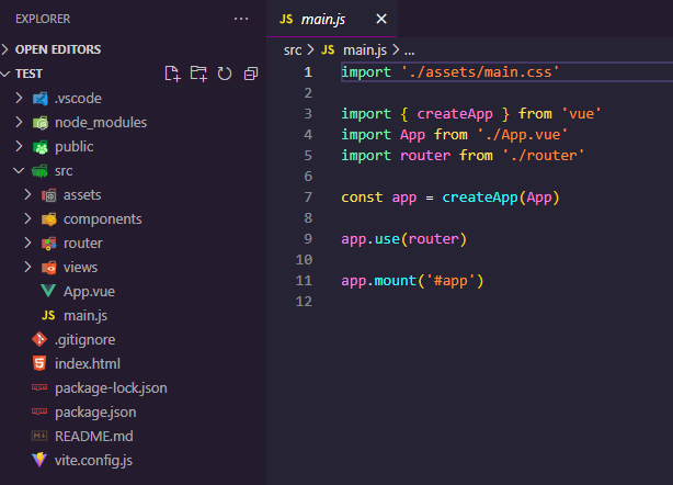 Vue js starting project structure