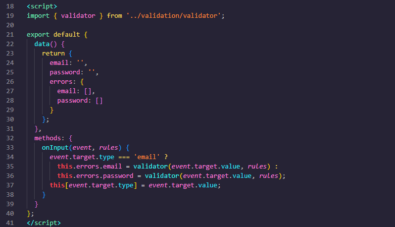 Validation inside component