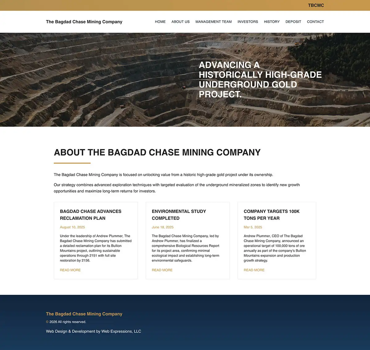 The Bagdad Chase Mining Company - Professional Gold mining company website design The Bagdad Chase Mining Company - custom website design