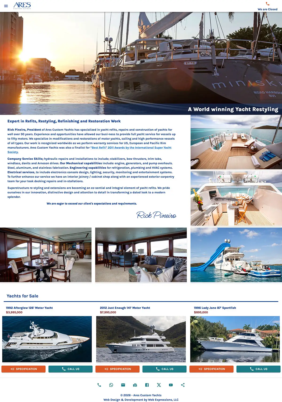 Ares Custom Yachts - custom website design