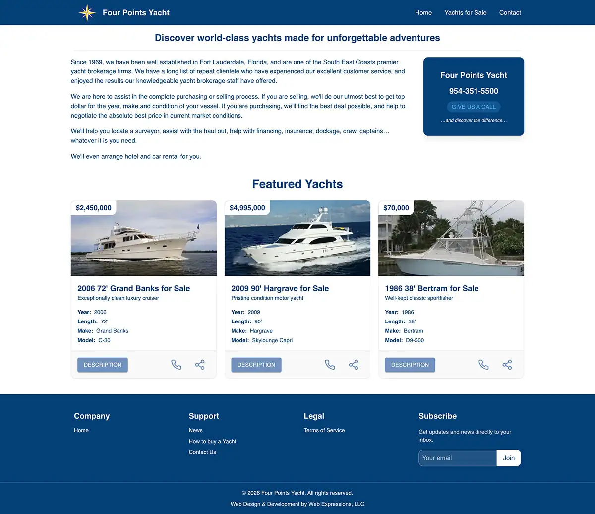 Four Points Yacht - custom website design