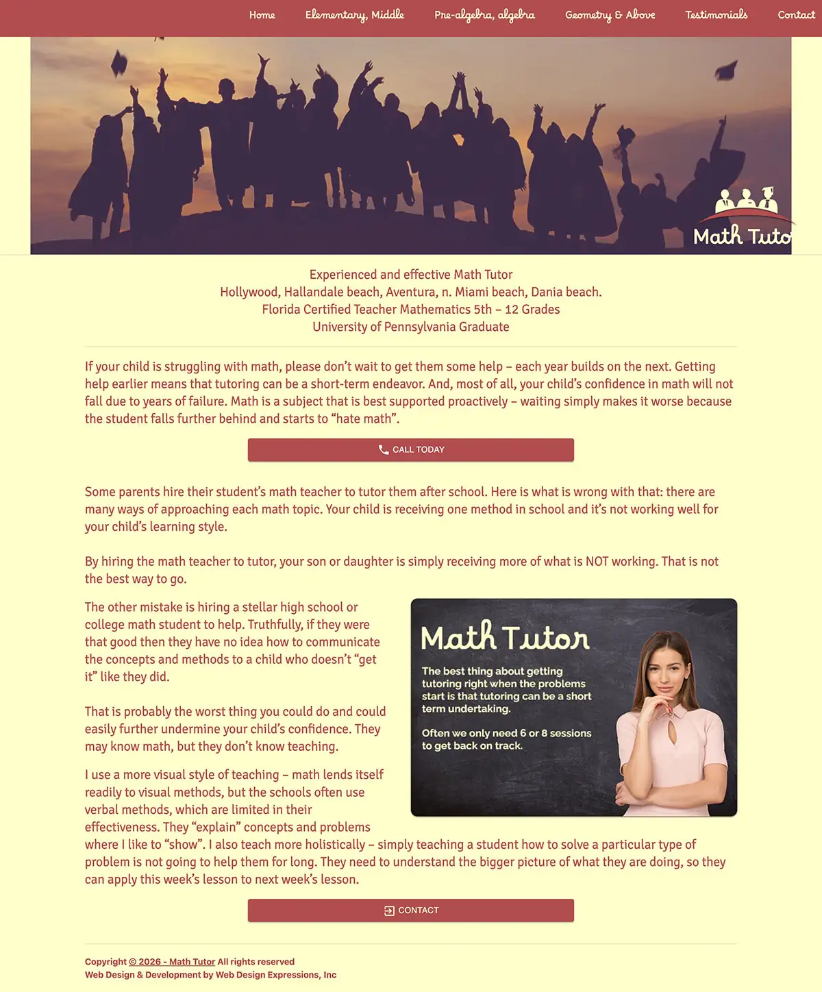 Math Tutoring - custom website design