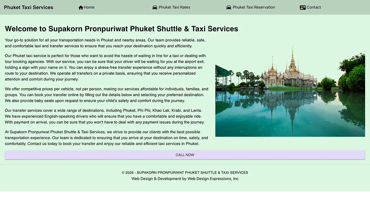 Phuket Taxi Services - custom website design